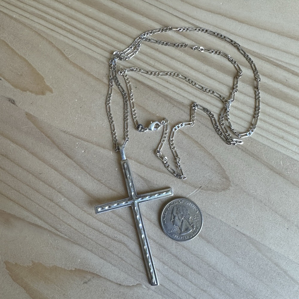 VTG Pendant Necklace 30 Inch Christian Cross Southwest 925 Sterling 12.6g Signed